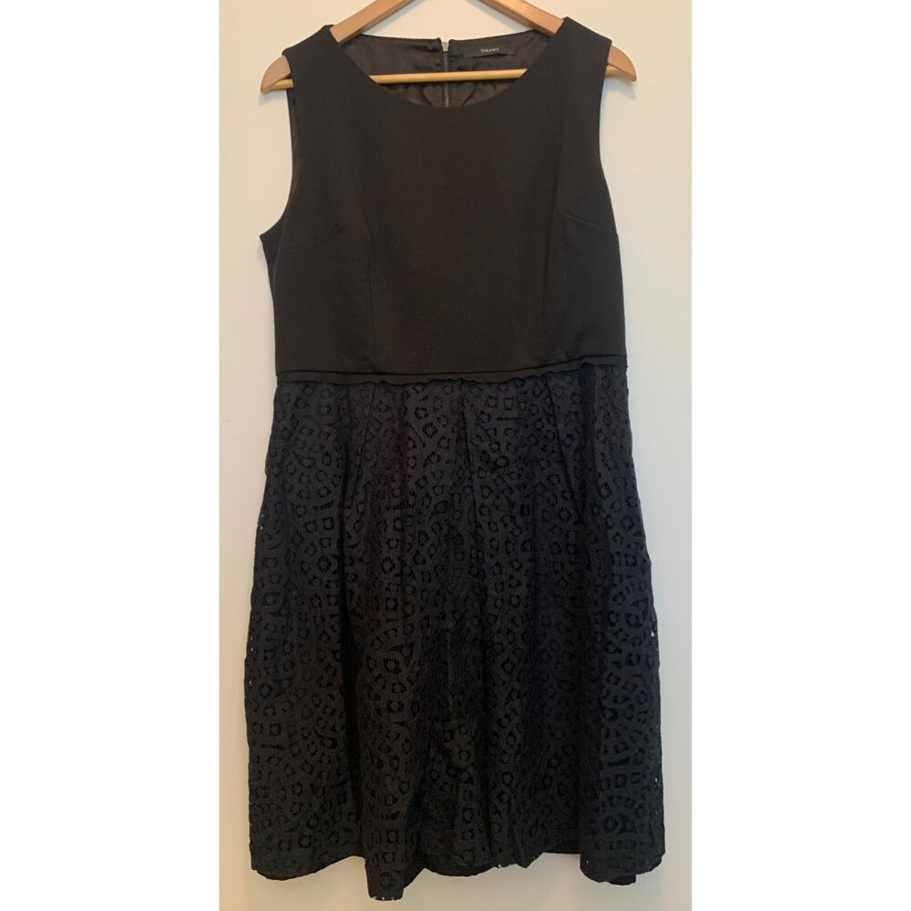 Tahari Women's Sleeveless Fit & Flare‎ Black Dress Eyelet Lace Skirt Sz Large